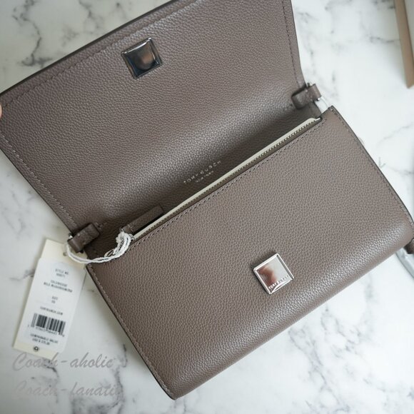 Tory Burch Thea Flat Wallet Crossbody 169971 in Wild Mushroom/Gray NWT - Picture 12 of 13